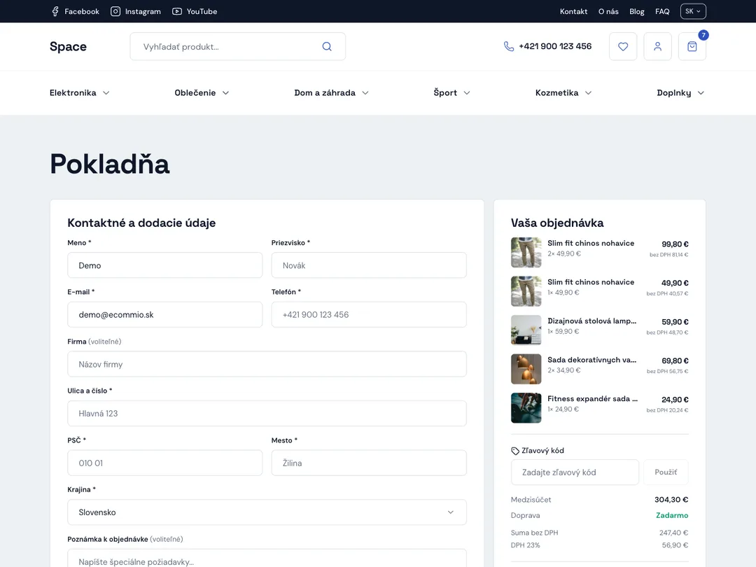 Pokladňa demo e-shopu Ecommio